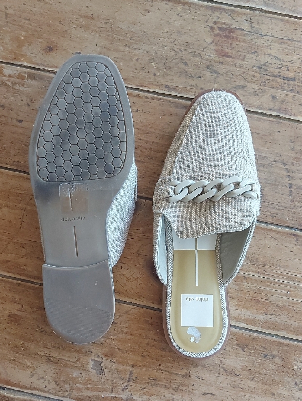 Dolce Vita Natural Beige Chain-Trim Slip-On Mules - Picture 6 of 7